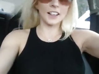 Sexy Blonde Cums In Her Car With A Dildo 