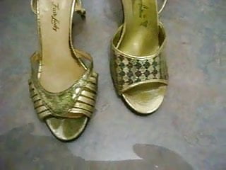 golden heeled shoes cummed