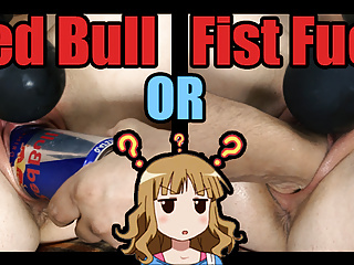 Tiffany has fun with red bull banks and then cums with fist