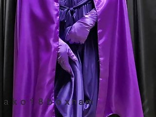 masturbation with purple dress and purple satin cloak