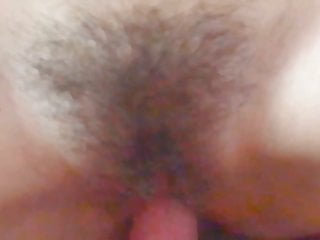 Shoot a big cumshot on hairy pussy and body of my wife 