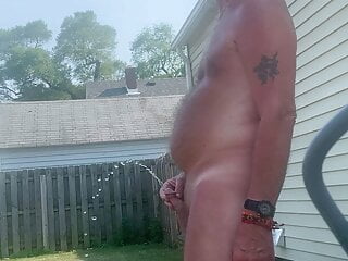 Peeing naked outside
