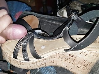 cum on her new stained wedge shoe