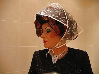 Mommy In Curlers and Rain Bonnet 