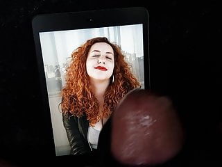 Cum tribute to a curly redhead with huge tits