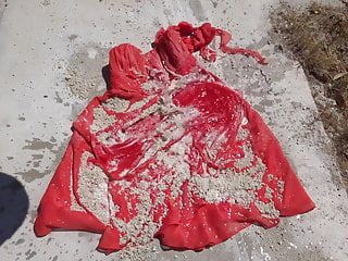crushing soil on red 4 dress