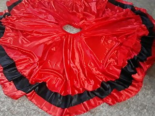 jizz on flamenco dance long red satin skirt