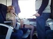 mature couple having fun on a train