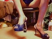 Playing in Perfect Blue High heels and blue upskirts