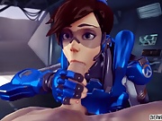 Hot ass Tracer from Overwatch gets doggystyle and blowjob