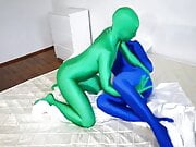 Blue and Green Zentai Lesbians