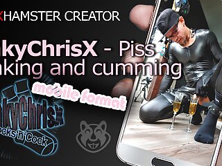 KinkyChrisX - Piss drinking and cumming in black rubber and socks WITH CUMSHOT