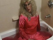 pretty prom gown in the tub