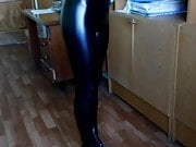 Presenting leather leggings
