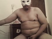 Masked fatty plays with his own cock