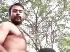 Indian guy sucking cock outdoors and licking cum