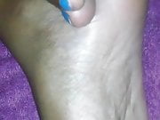 Cum on Indian wife's soles and toes at night 