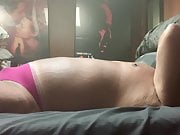 Masturbating, touching myself in pink thong