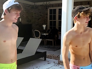 Young blonde twink pool boy stepbrothers...