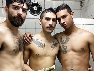 Young Latino Boy Threesome With Guys In Gym Shower For Cash