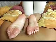 Blonde russian girl footjob w french toes
