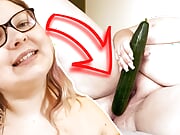18 yo Fat teen stretches her pussy with big cucumber