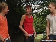 Mark Lloyd has outdoor cock sucking action with his friends