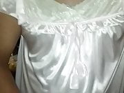 Cumming on sliky white satin nightie