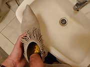 Piss in wifes grey ankle boot