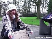Homeless teen fucks granddad in the park for little cash 