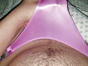 Wearing and stroking in a sexy pink satin thong..