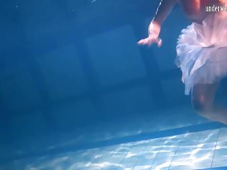 Bulava Lozhkova With A Red Tie And Skirt Underwater...