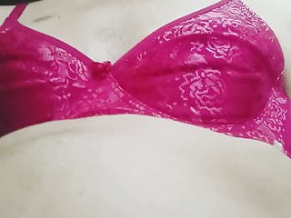 Playing with wifes pinky bras...