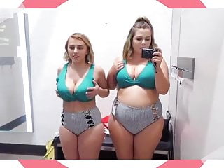 Hannah Witton &amp; friend massive cleaving trying on swimsuits
