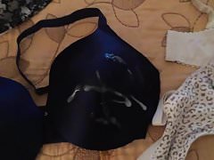 Stroking with wife bra and panties 