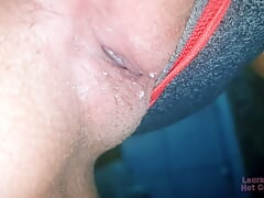 Wife masturbates and squirts creamy while watching porn