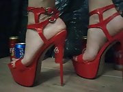 Lady L crush cans with sexy red High Heels.
