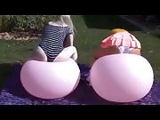 beautiful blondes riding balloons