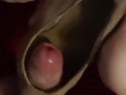 Fuck brown open toe and cum in black heel