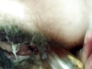 Wifes beautiful hairy cunt in closeup view