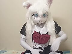 Boyfriend controls vibrator, making me wet and orgasm in kigurumi furry maid suit