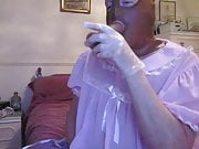 Wanking in soft plastic and lingerie.