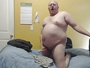 Fat Guy Jerks Off on Bed BHM Balding Small Cock