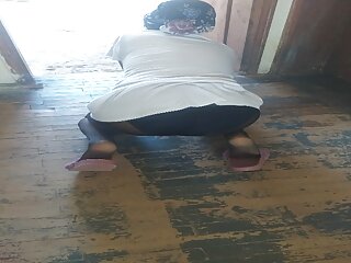 Woman In Hijab Wipes The Floor In The Village House