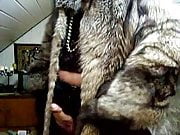 big silver fox coat and fluffy mules slipper
