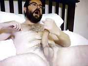Bearded hung hairy daddy jerking big dick