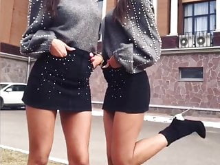 Sexy russian twins in short skirts and high heels