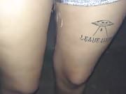 Close-up grey shorts peeing while standing outdoors 1