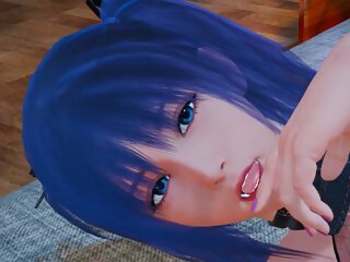 Hot Japanese Girl with Blue haired can handle Big Cock Properly: 3D Hentai