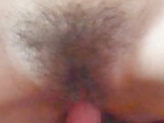 Shoot a big cumshot on hairy pussy and body of my wife 